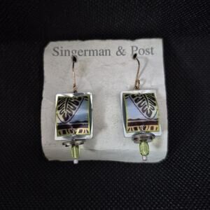 Singerman & Post Earrings Art Deco Metallic Hand Made Artwork Boho Hook Dangle
